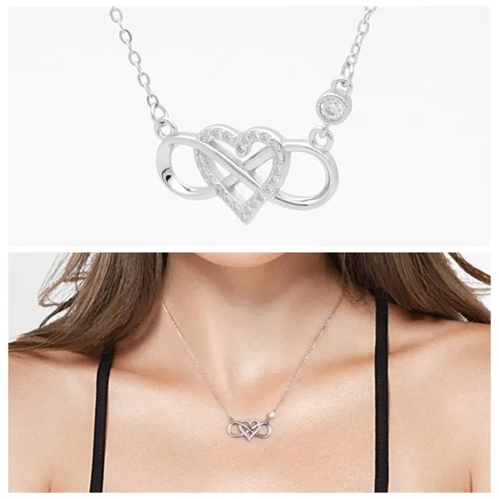 Necklaces Glitters Sterling Silver Infinity with CZ Heart Necklace Silver
