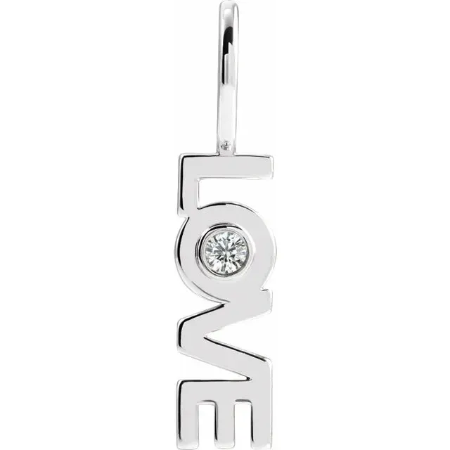 Necklaces LOVE Bezel Set Natural Diamond Solitaire Charm Pendant Solid 14K Yellow White Rose Gold or Silver 302 Fine Jewelry