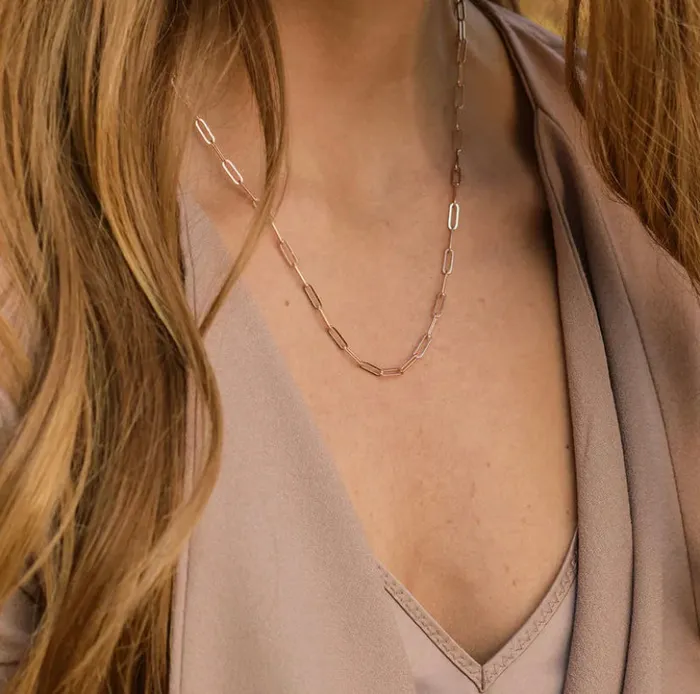 Necklaces Seola Jewelry Pink Gold Paperclip necklace