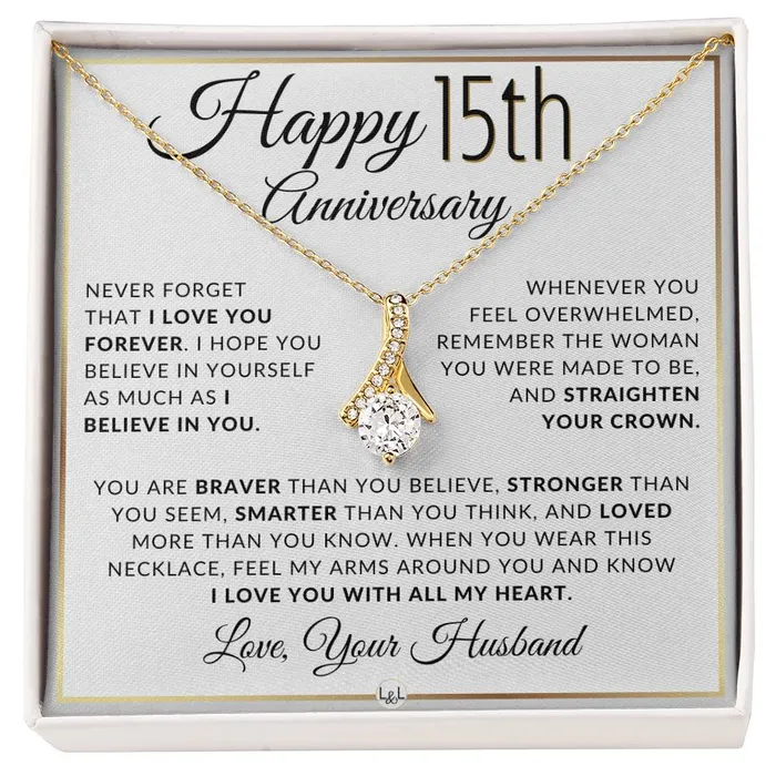Necklaces ShineOn Fulfillment 15th Anniversary Gift For Wife Anniversary Gift Idea For Your Wife Drop Pendant Necklace Heartfelt Anniversary Message Necklaces ShineOn Fulfillment 15th Anniversary Gift For Wife Anniversary Gift Idea For Your Wife Drop Pendant Necklace Heartfelt Anniversary Message
