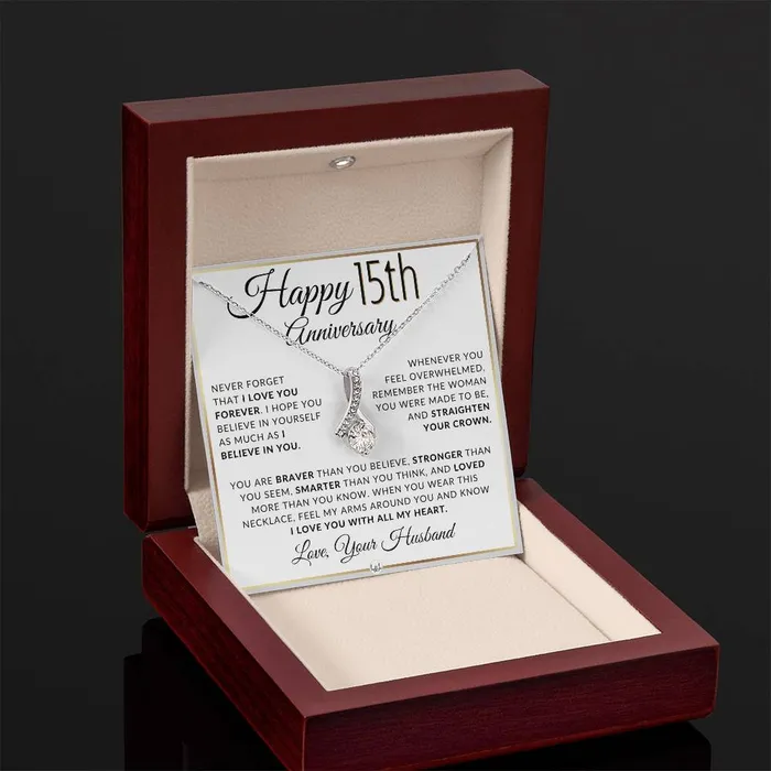 Necklaces ShineOn Fulfillment 15th Anniversary Gift For Wife Anniversary Gift Idea For Your Wife Drop Pendant Necklace Heartfelt Anniversary Message