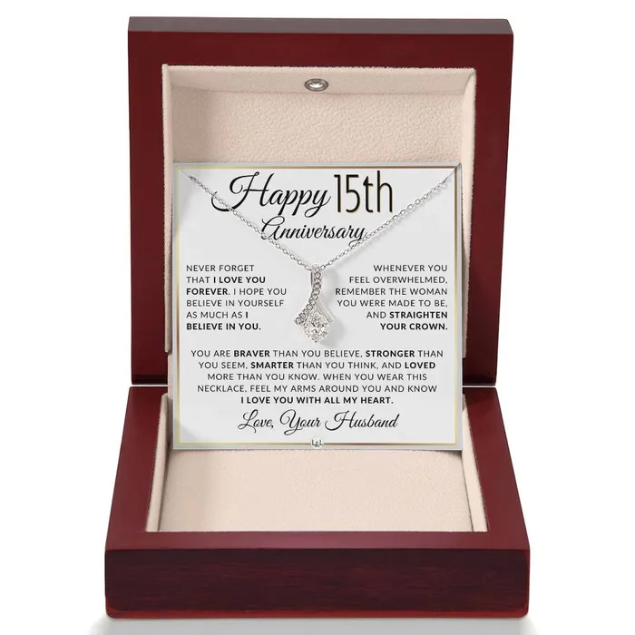 Necklaces ShineOn Fulfillment 15th Anniversary Gift For Wife Anniversary Gift Idea For Your Wife Drop Pendant Necklace Heartfelt Anniversary Message