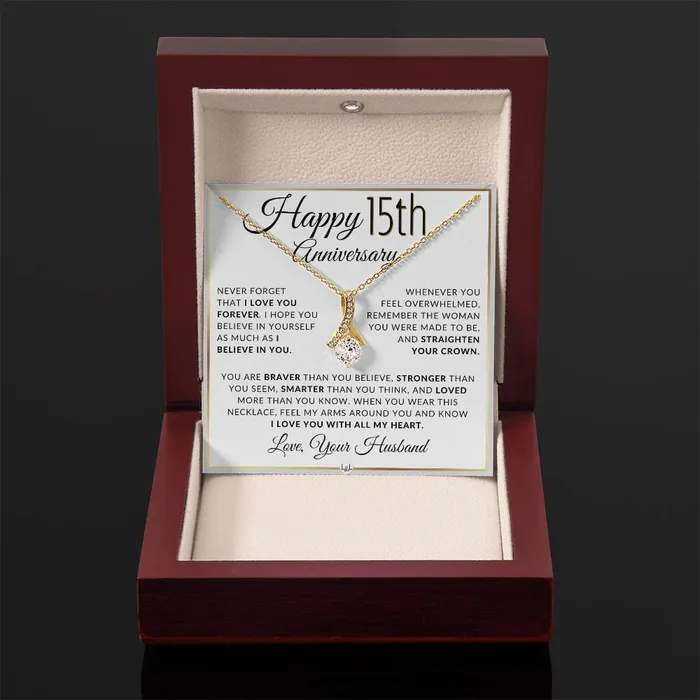 Necklaces ShineOn Fulfillment 15th Anniversary Gift For Wife Anniversary Gift Idea For Your Wife Drop Pendant Necklace Heartfelt Anniversary Message