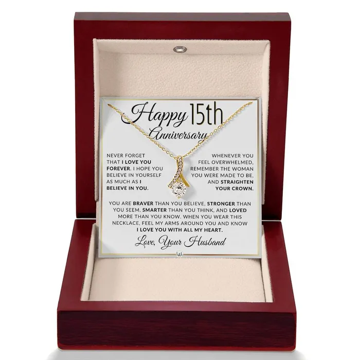 Necklaces ShineOn Fulfillment 15th Anniversary Gift For Wife Anniversary Gift Idea For Your Wife Drop Pendant Necklace Heartfelt Anniversary Message