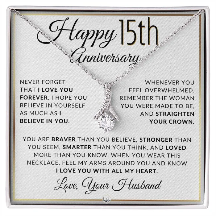 Necklaces ShineOn Fulfillment 15th Anniversary Gift For Wife Anniversary Gift Idea For Your Wife Drop Pendant Necklace Heartfelt Anniversary Message