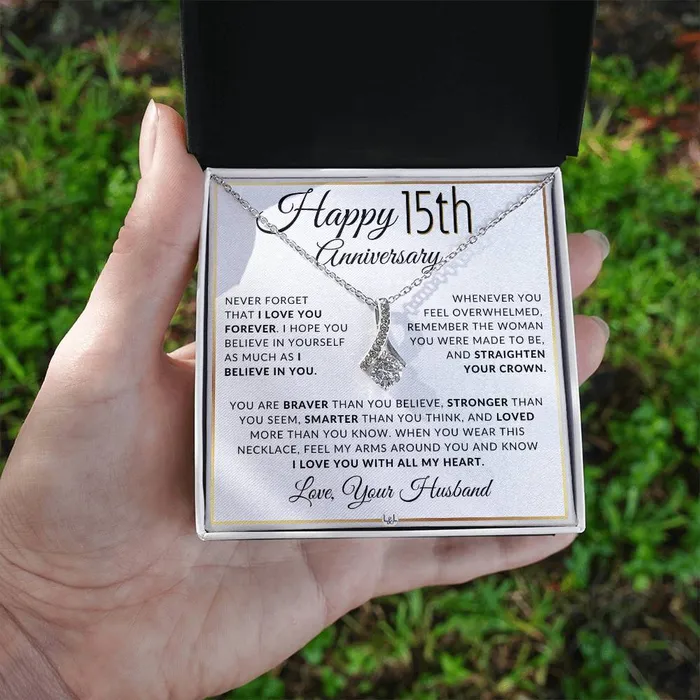 Necklaces ShineOn Fulfillment 15th Anniversary Gift For Wife Anniversary Gift Idea For Your Wife Drop Pendant Necklace Heartfelt Anniversary Message