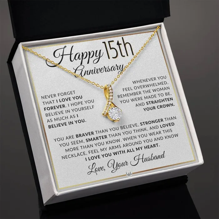 Necklaces ShineOn Fulfillment 15th Anniversary Gift For Wife Anniversary Gift Idea For Your Wife Drop Pendant Necklace Heartfelt Anniversary Message