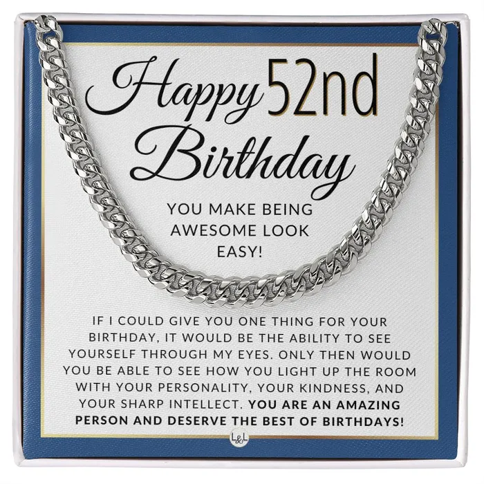 Necklaces ShineOn Fulfillment 52nd Birthday Gift For Him Chain Necklace For 52 Year Old Mans Birthday Great Birthday Gift For Men Jewelry For Guys