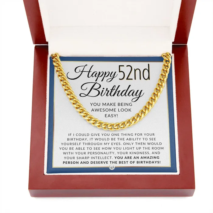 Necklaces ShineOn Fulfillment 52nd Birthday Gift For Him Chain Necklace For 52 Year Old Mans Birthday Great Birthday Gift For Men Jewelry For Guys