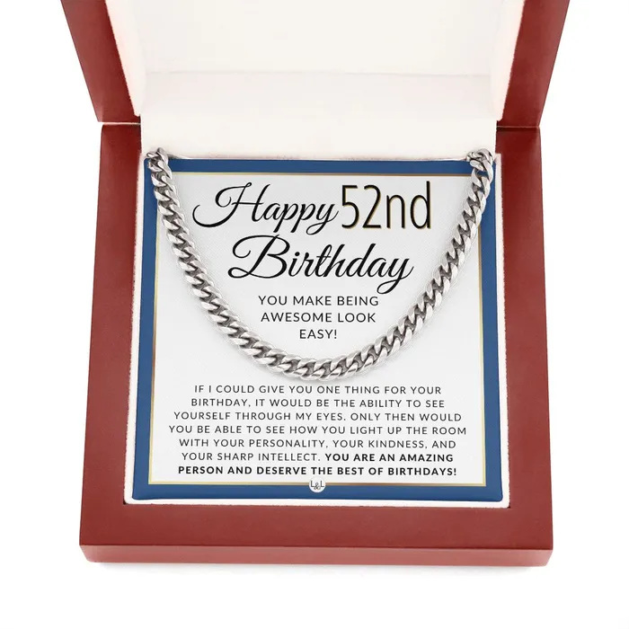 Necklaces ShineOn Fulfillment 52nd Birthday Gift For Him Chain Necklace For 52 Year Old Mans Birthday Great Birthday Gift For Men Jewelry For Guys