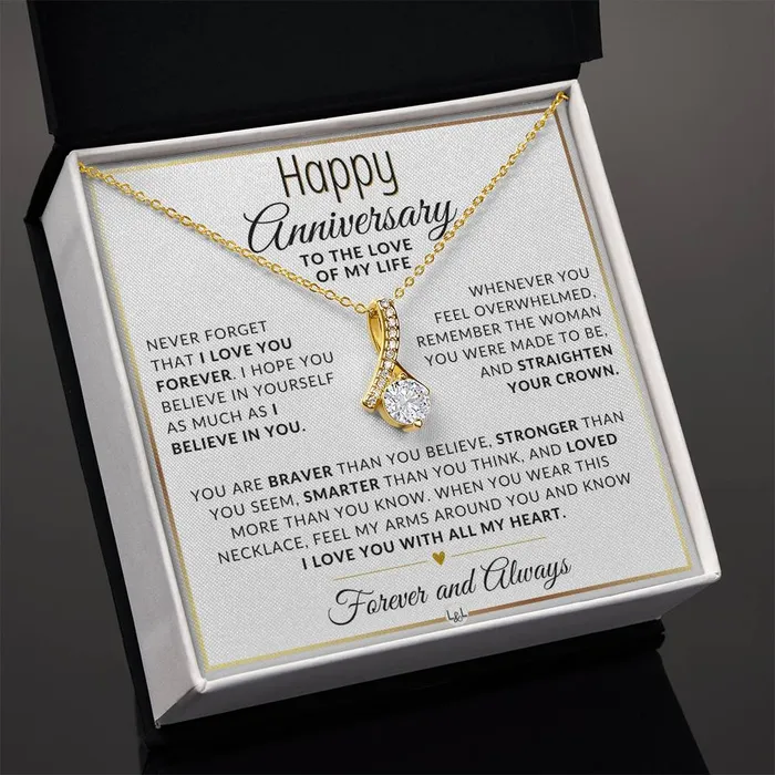 Necklaces ShineOn Fulfillment Anniversary Gift For Her I Love You Forever Anniversary Gift Idea For Wife Girlfriend or Fiance Drop Pendant Necklace Heartfelt Anniversary Message