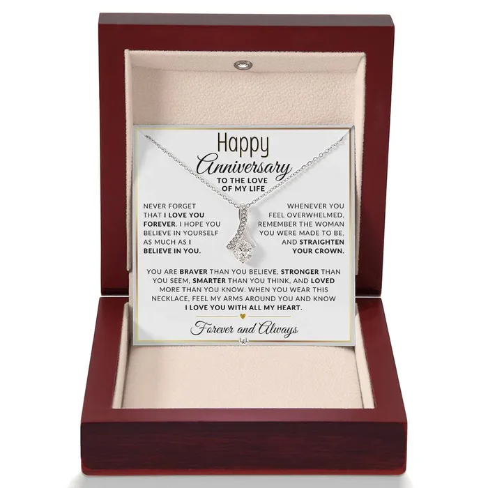 Necklaces ShineOn Fulfillment Anniversary Gift For Her I Love You Forever Anniversary Gift Idea For Wife Girlfriend or Fiance Drop Pendant Necklace Heartfelt Anniversary Message