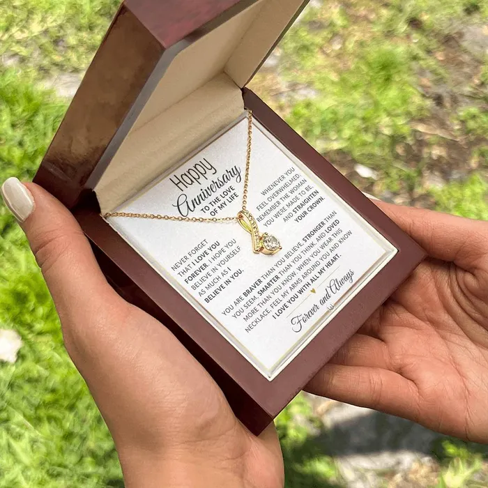 Necklaces ShineOn Fulfillment Anniversary Gift For Her I Love You Forever Anniversary Gift Idea For Wife Girlfriend or Fiance Drop Pendant Necklace Heartfelt Anniversary Message