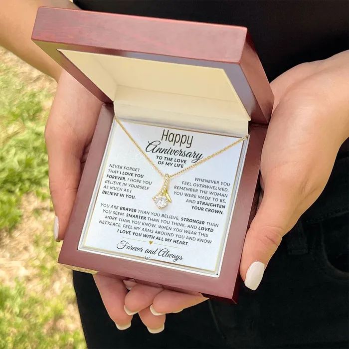 Necklaces ShineOn Fulfillment Anniversary Gift For Her I Love You Forever Anniversary Gift Idea For Wife Girlfriend or Fiance Drop Pendant Necklace Heartfelt Anniversary Message