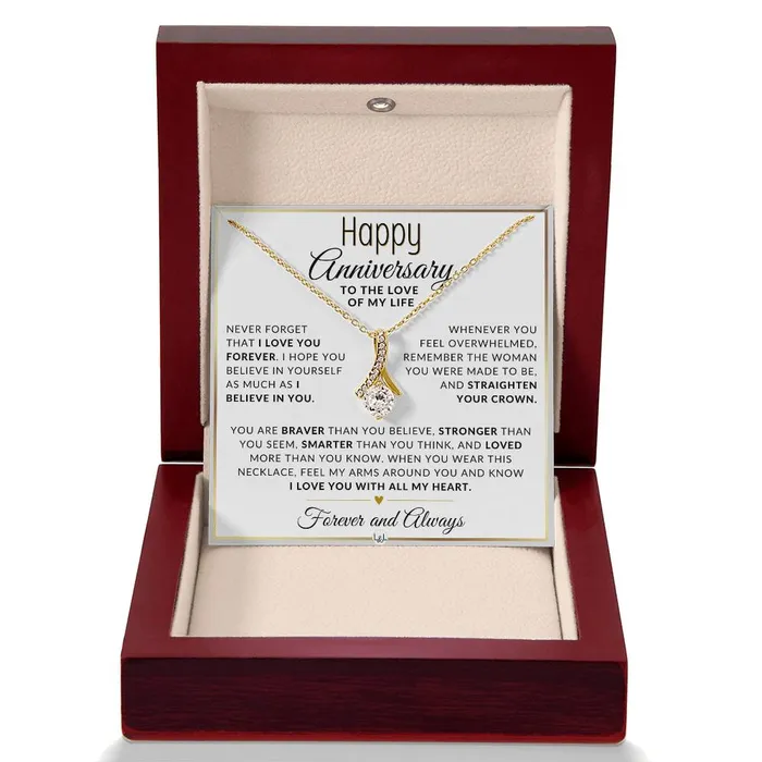 Necklaces ShineOn Fulfillment Anniversary Gift For Her I Love You Forever Anniversary Gift Idea For Wife Girlfriend or Fiance Drop Pendant Necklace Heartfelt Anniversary Message