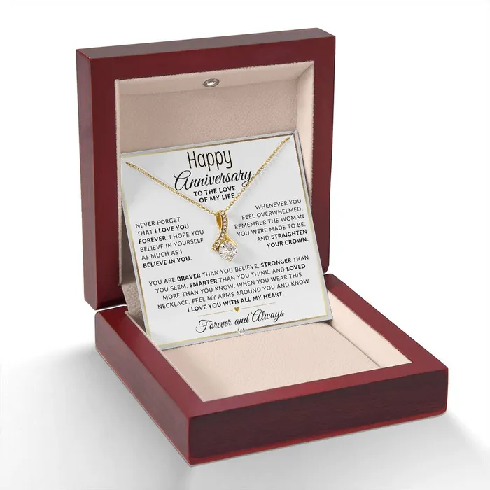 Necklaces ShineOn Fulfillment Anniversary Gift For Her I Love You Forever Anniversary Gift Idea For Wife Girlfriend or Fiance Drop Pendant Necklace Heartfelt Anniversary Message