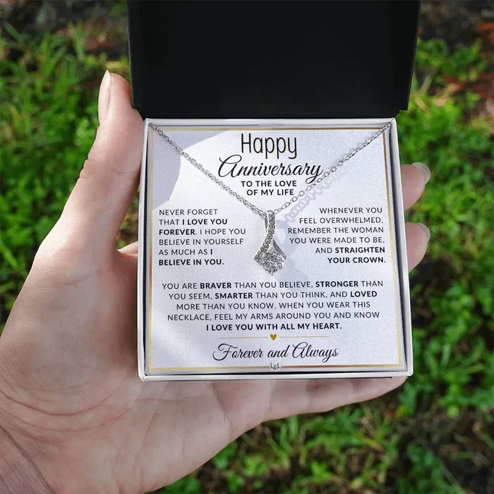 Necklaces ShineOn Fulfillment Anniversary Gift For Her I Love You Forever Anniversary Gift Idea For Wife Girlfriend or Fiance Drop Pendant Necklace Heartfelt Anniversary Message