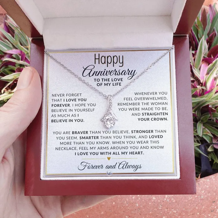 Necklaces ShineOn Fulfillment Anniversary Gift For Her I Love You Forever Anniversary Gift Idea For Wife Girlfriend or Fiance Drop Pendant Necklace Heartfelt Anniversary Message