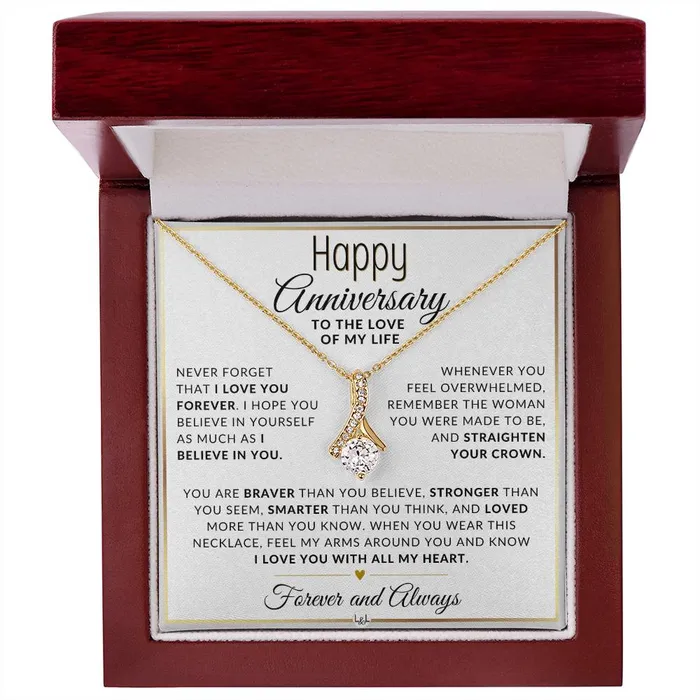 Necklaces ShineOn Fulfillment Anniversary Gift For Her I Love You Forever Anniversary Gift Idea For Wife Girlfriend or Fiance Drop Pendant Necklace Heartfelt Anniversary Message