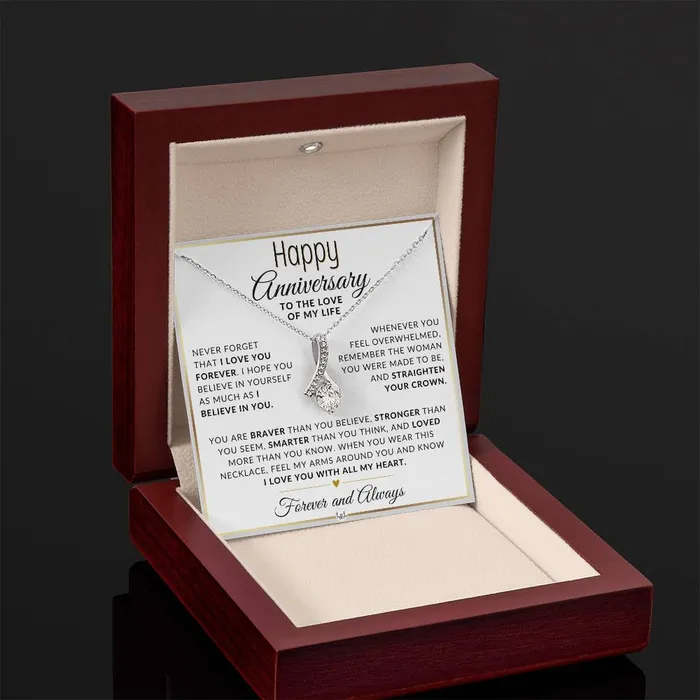 Necklaces ShineOn Fulfillment Anniversary Gift For Her I Love You Forever Anniversary Gift Idea For Wife Girlfriend or Fiance Drop Pendant Necklace Heartfelt Anniversary Message