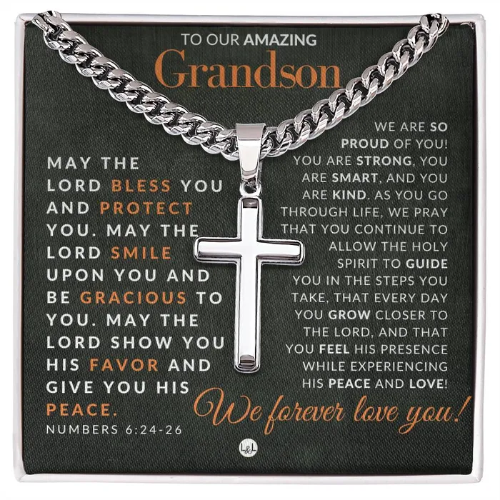Necklaces ShineOn Fulfillment Gift For Our Grandson Numbers 62426 Christian Encouragement Christian Cross Pendant on Mens Chain Necklace Great for Christmas His Birthday Baptism or Confirmation Necklaces ShineOn Fulfillment Gift For Our Grandson Numbers 62426 Christian Encouragement Christian Cross Pendant on Mens Chain Necklace Great for Christmas His Birthday Baptism or Confirmation