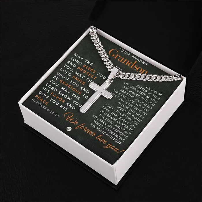 Necklaces ShineOn Fulfillment Gift For Our Grandson Numbers 62426 Christian Encouragement Christian Cross Pendant on Mens Chain Necklace Great for Christmas His Birthday Baptism or Confirmation