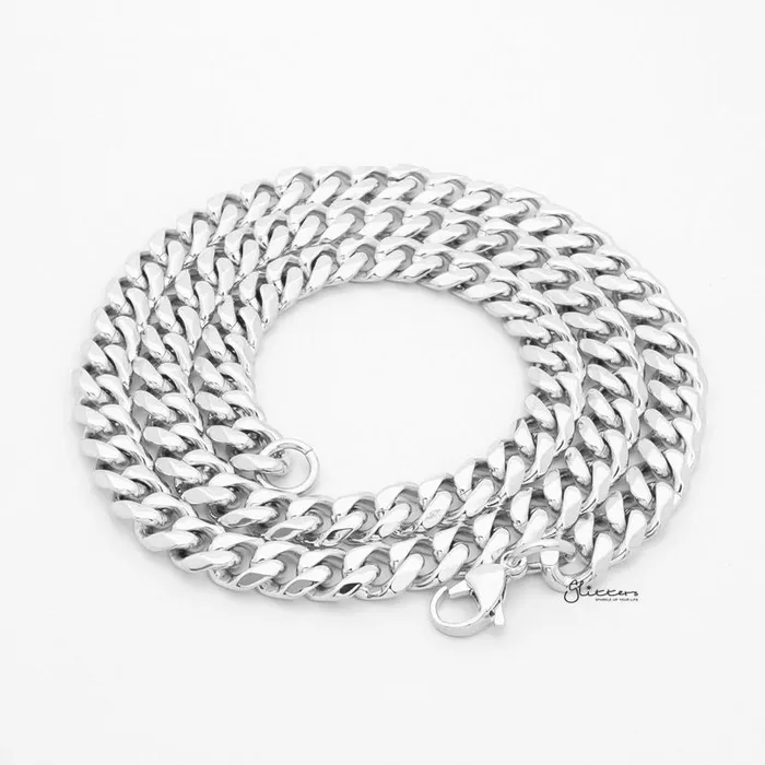Necklaces Stainless Steel Beveled Cuban Chain Necklace 9mm width Glitters