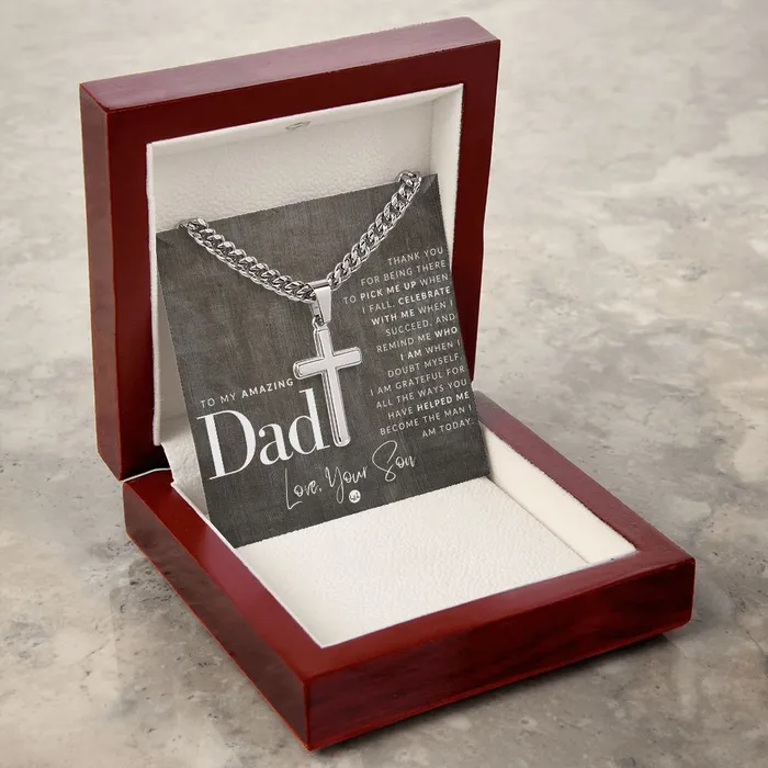 Necklaces To Dad From Son Mens Chain with Engravable Cross Necklace Christian Jewelry For Dad For Fathers Day Christmas or His Birthday ShineOn Fulfillment