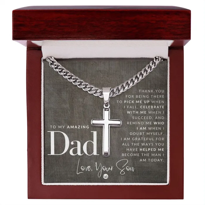 Necklaces To Dad From Son Mens Chain with Engravable Cross Necklace Christian Jewelry For Dad For Fathers Day Christmas or His Birthday ShineOn Fulfillment