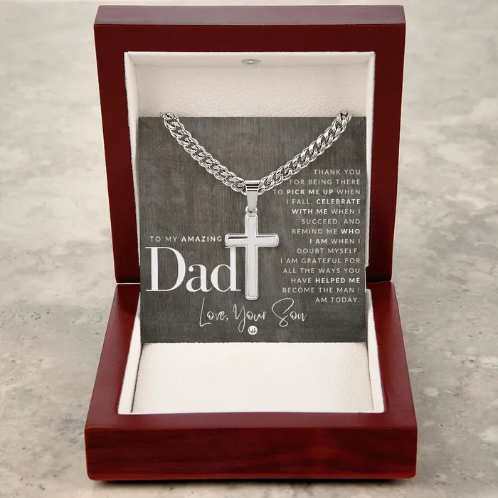 Necklaces To Dad From Son Mens Chain with Engravable Cross Necklace Christian Jewelry For Dad For Fathers Day Christmas or His Birthday ShineOn Fulfillment