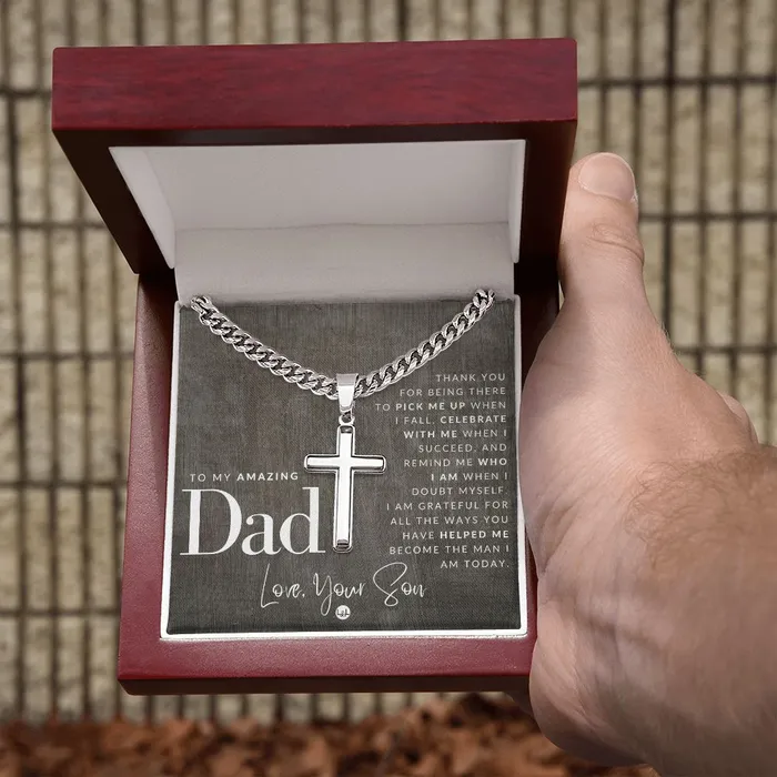 Necklaces To Dad From Son Mens Chain with Engravable Cross Necklace Christian Jewelry For Dad For Fathers Day Christmas or His Birthday ShineOn Fulfillment