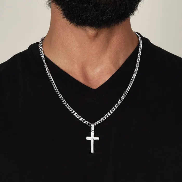 Necklaces To Dad From Son Mens Chain with Engravable Cross Necklace Christian Jewelry For Dad For Fathers Day Christmas or His Birthday ShineOn Fulfillment