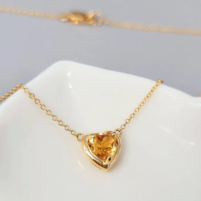 Necklaces Uniquelan Jewelry 18k Gold Real Citrine Heart Necklace