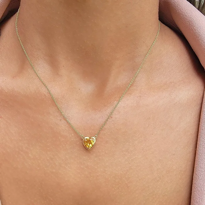 Necklaces Uniquelan Jewelry 18k Gold Real Citrine Heart Necklace