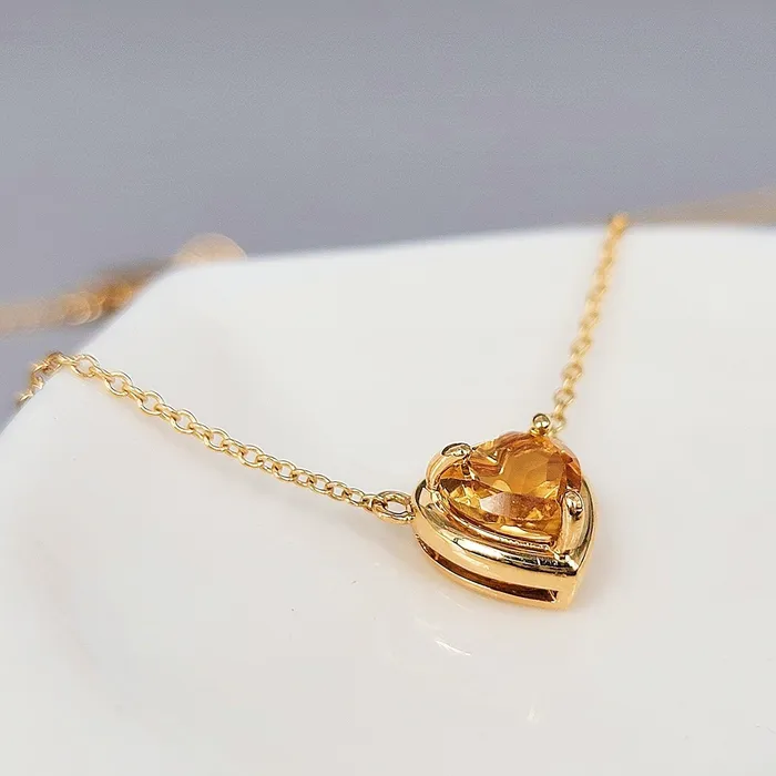 Necklaces Uniquelan Jewelry 18k Gold Real Citrine Heart Necklace