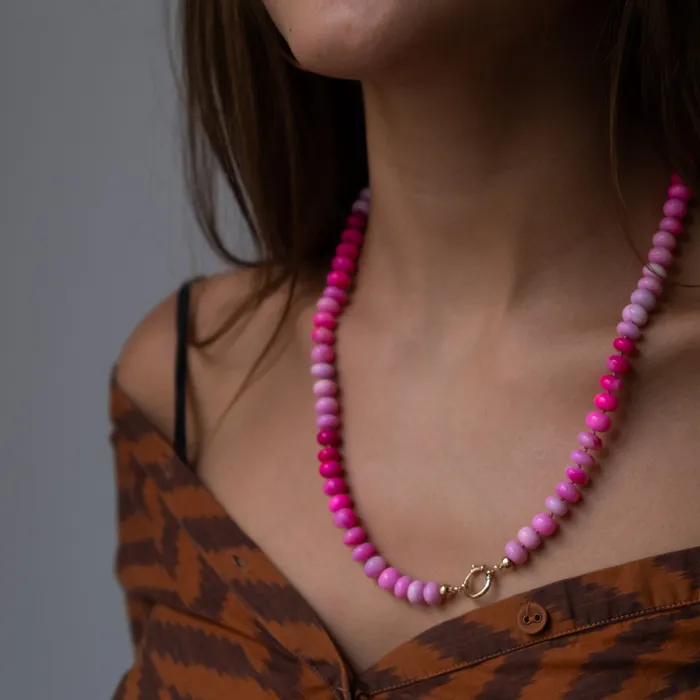 Necklaces Vivien Frank Designs Pink Opal gemstone necklace 14k gold