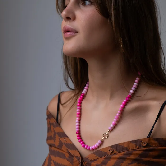 Necklaces Vivien Frank Designs Pink Opal gemstone necklace 14k gold