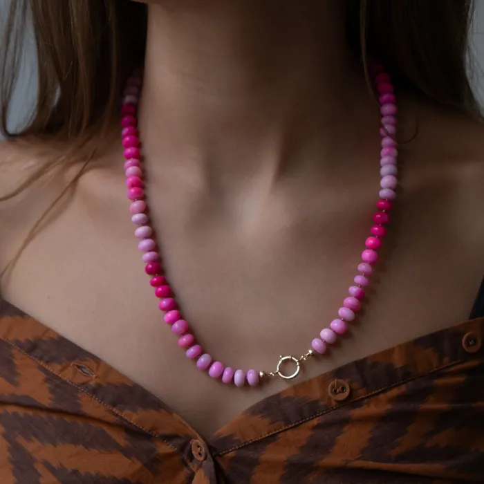 Necklaces Vivien Frank Designs Pink Opal gemstone necklace 14k gold