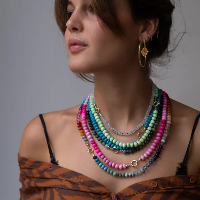 Necklaces Vivien Frank Designs Pink Opal gemstone necklace 14k gold