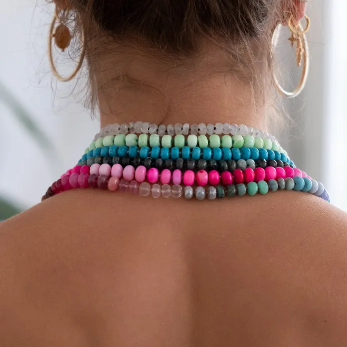Necklaces Vivien Frank Designs Pink Opal gemstone necklace 14k gold