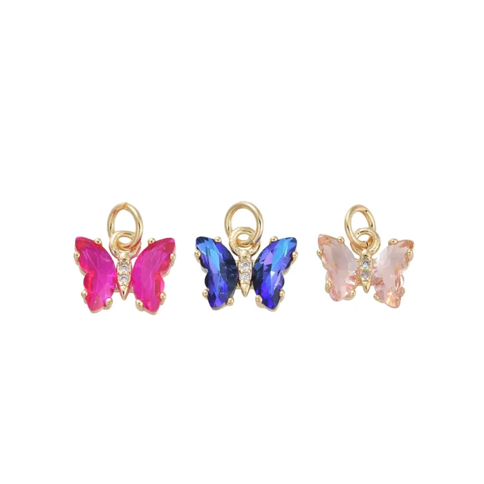 pau jewelry Charm Necklaces Color glass small butterfly charm