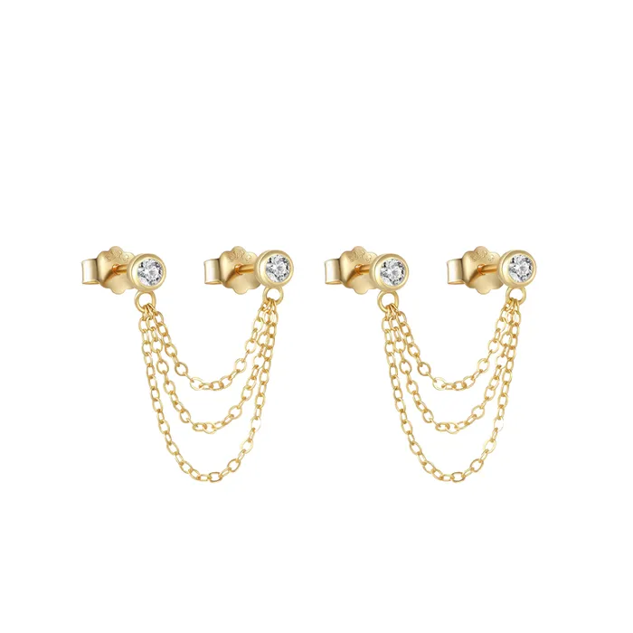 pau jewelry Earrings Double pave tassel stud earrings