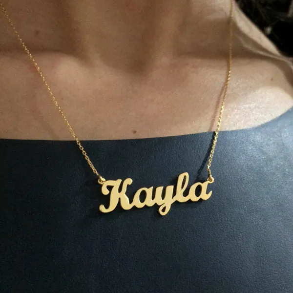 Personalised 24K Gold Plated Sterling Silver Name NecklaceScript 5 Glitters Necklaces