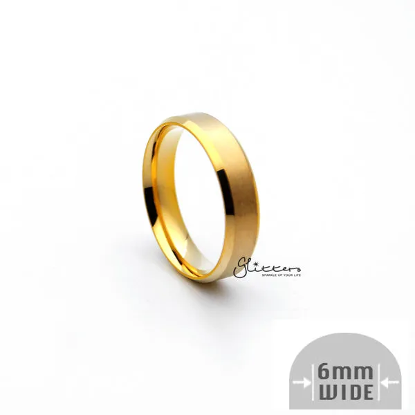 PreStyled Sets Glitters 18K Gold IonPlated Stainless Steel 6mm Wide Beveled Edge Band Rings
