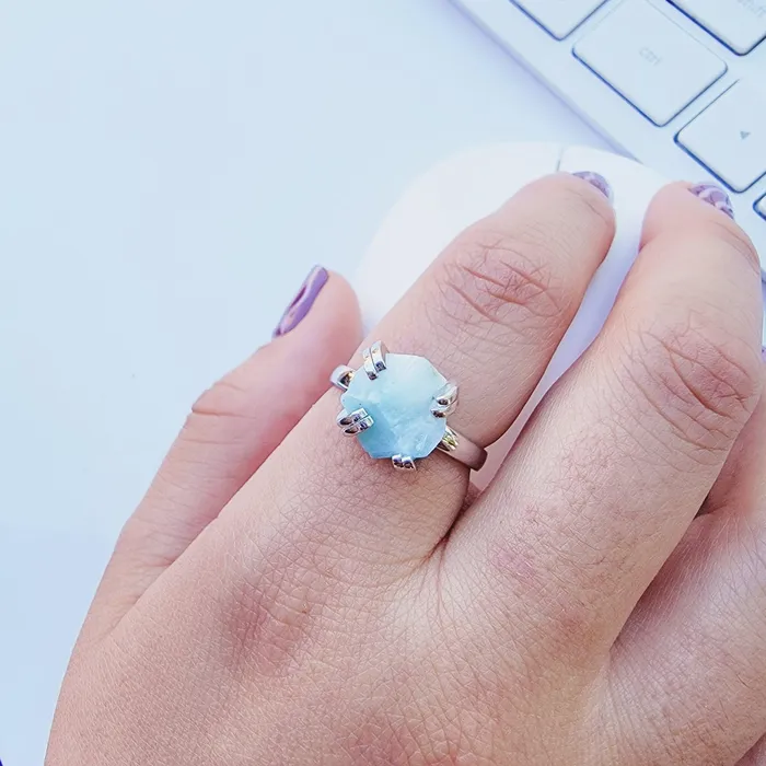 Raw Larimar Adjustable Ring Uniquelan Jewelry Rings