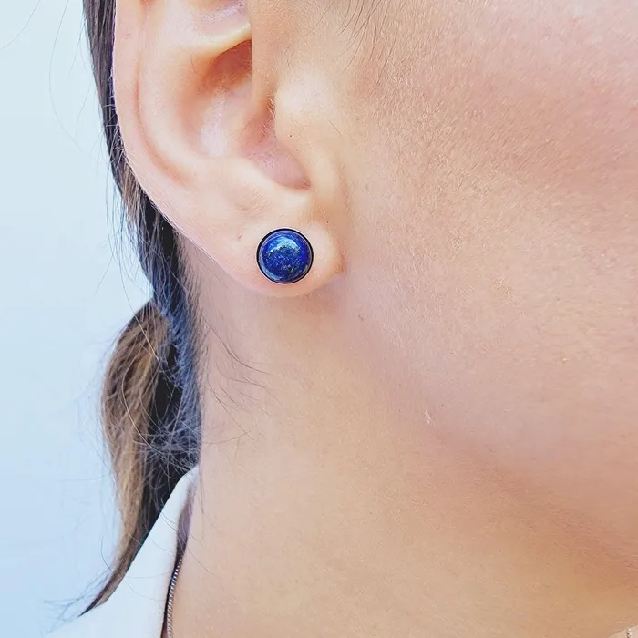 Real Lapis Lazuli Bezel Stud Earrings Uniquelan Jewelry Earrings