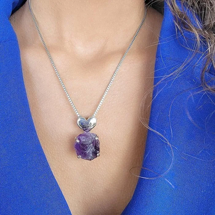 Real Raw Large Amethyst Necklace Uniquelan Jewelry Necklaces