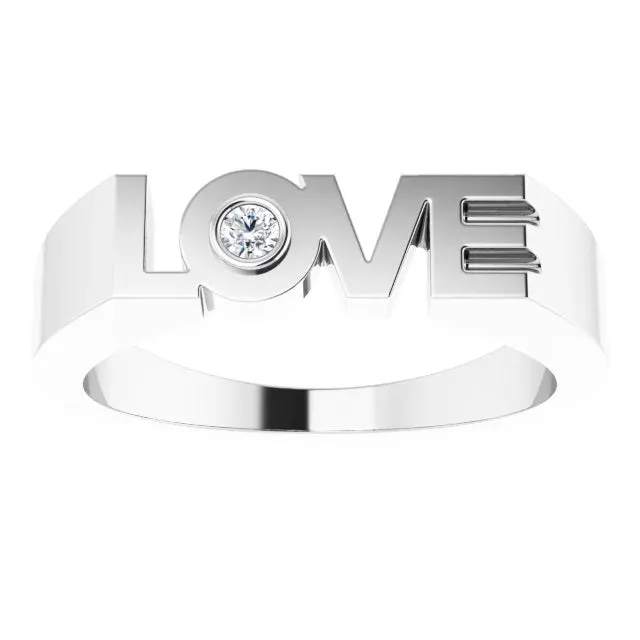 Rings 302 Fine Jewelry Diamond Solitaire LOVE Block Style Ring Solid 14K Yellow White Rose Gold or Sterling Silver Sizes 6