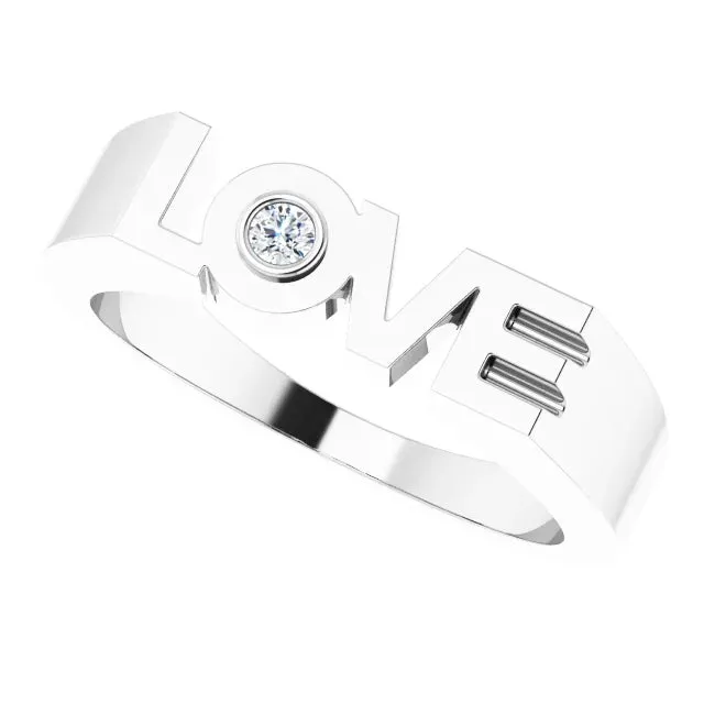 Rings 302 Fine Jewelry Diamond Solitaire LOVE Block Style Ring Solid 14K Yellow White Rose Gold or Sterling Silver Sizes 6