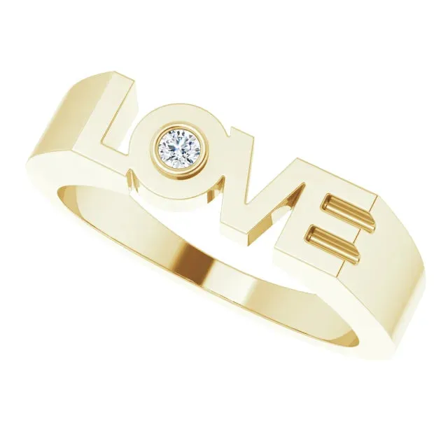 Rings 302 Fine Jewelry Diamond Solitaire LOVE Block Style Ring Solid 14K Yellow White Rose Gold or Sterling Silver Sizes 6